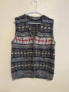 Vintage Russ Wool Blend Knit Sweater Vest 90's Fair Isle Button Front Size L - Bild 1 von 8