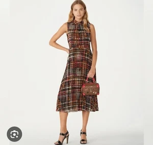 Abito midi Karl Lagerfeld Paris a quadri taglia 0 marrone pieghe lusso senza maniche, SC - Foto 1 di 11