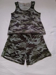 Conjunto de pijama XL para mujer Lucky Brand camiseta sin mangas y pantalones cortos camuflaje cordón cintura - Imagen 1 de 8