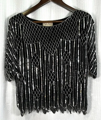 Top Style & Smile 100 % seda lentejuelas negro fluido para mujer mediano Foto 1 de 4