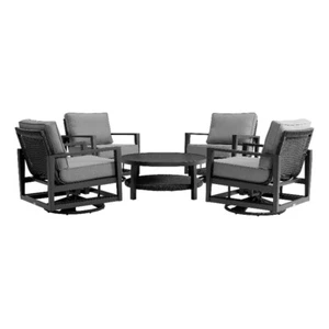 Armen Living Grand 5-Piece Aluminum Outdoor Seating Set in Black/Dark Gray - Picture 1 of 9