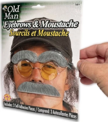 ANTIGUO HOMBRE GRIS CEJAS Y BIGOTE Stick On Falso Loco Científico Disfraz Mordaza Divertida Foto 1 de 2