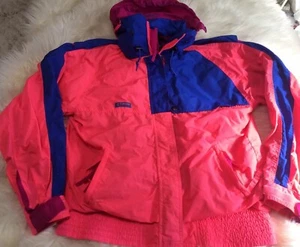 Vintage 90er Columbia Damen Jacke Gr. L Neon Color Block Pink Lila Blau Windbreaker - Bild 1 von 12