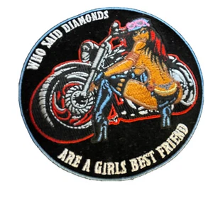 PARCHE Who Said Diamonds Are a Girls Best Friend 4"" círculo dama motociclista hierro cosido - Imagen 1 de 7