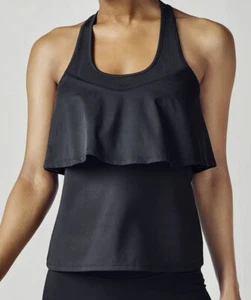 FABLETICS Ashlynn Black Double Up Ruffle Sports Bra Tank Top NEW Womens Sz S - Picture 1 of 5