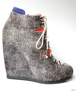 PIERRE HARDY black white PONY HAIR wedge ANKLE BOOTS 39.5 9.5 ART new $1875 - Picture 1 of 6