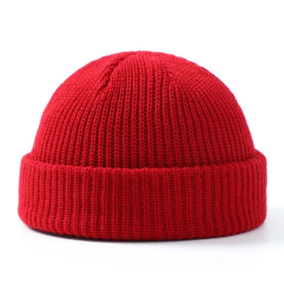 Acrylic Knit Cuff Short Fisherman Beanie for Men Women Winter Warm Hat Watch Cap - Image 1 of 4