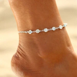 2Ct Round Cut Lab Created Diamond Women's Ankle Bracelet 14K White Gold Finish - Picture 1 of 4