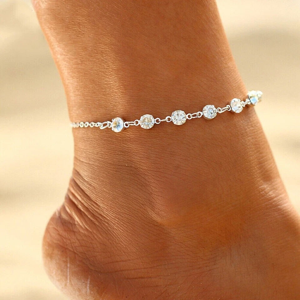 2Ct Round Cut Lab Created Diamond Women's Ankle Bracelet 14K White Gold Finish - Image 1 of 2