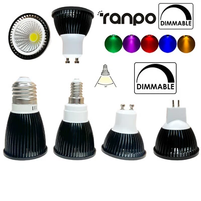 Dimmable 6W 9W LED COB Spotlight Bulbs GU10 MR16 E27 E14 E12 B22 Black Lamp RK - Image 1 of 4