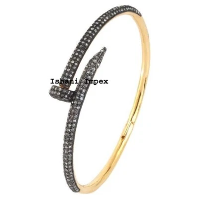 Diamond Bracelet Natural Rose Cut Diamond  925 Sterling Silver Victorian Bangle - Image 1 of 4