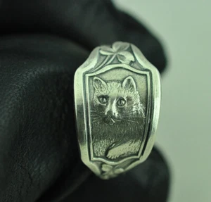 Dainty Solid 925 Sterling Silver My Little Kitty Cat Adjustable Spoon Ring - Picture 1 of 6