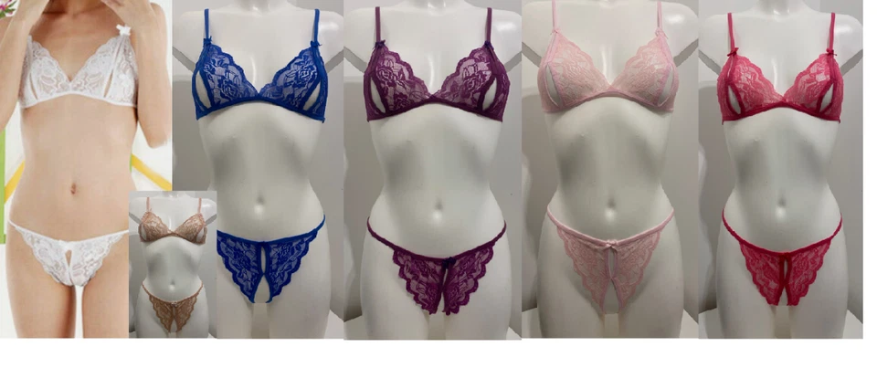 Lace Peephole Bra & Crotchless Thong Set Size 8 Lots of colours ouvert string - Image 1 of 1