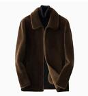 Mens Coat Warm Lamb Wool Fur Lapel Shearling Zipper Suede Leather Formal Jackets