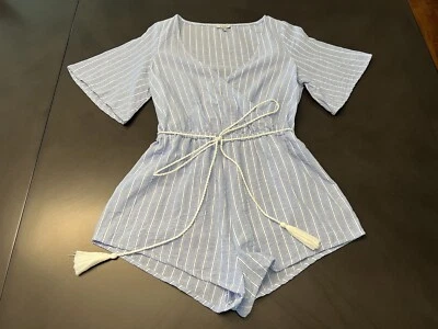 Mameluco Mujer Tobi Manga Corta 100% Algodón Envuelto Rayas Azules Talla Pequeña Foto 1 de 4