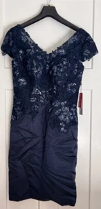 JJs House Womens Party Dress Navy Sequin Lace Knee Length Cap Sleeve 10 New - Picture 1 of 13