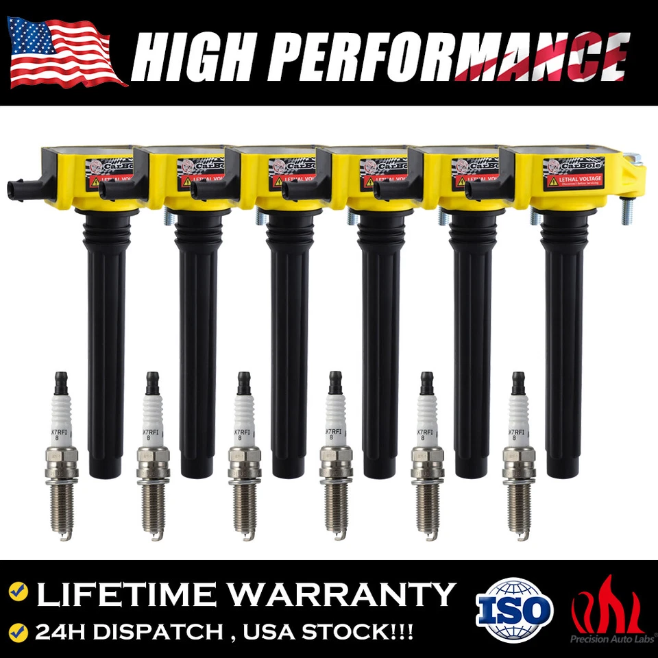 Pacote com 6 bobinas de ignição e vela de ignição UF648 para 2011-2017 Chrysler 200 300 3.6L V6 - Imagem 1 de 4