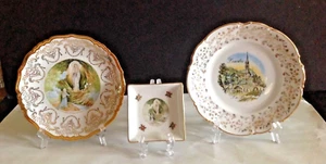 Set 3 Our Lady Lourdes LA BASILIQUE & APPARITION Porcelain Limoges France Plates - Picture 1 of 9