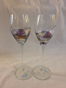 Set (2) GMG Mosaik Schnaps oder Cocktail Gläser 7 1/2" H Made in Romania - Bild 1 von 8