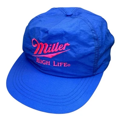 Винтажная нейлоновая неоновая кепка Miller High Life Beer 80-е с ремешком сзади синяя розовая РЕДКАЯ - Изображение 1 из 4