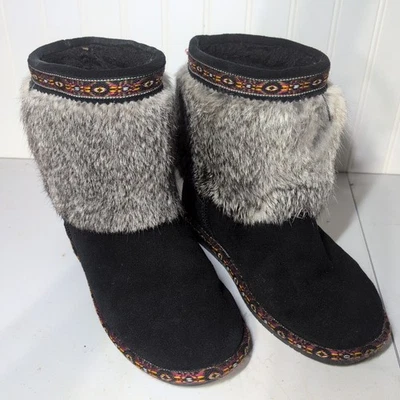 BEARPAW Boots Size 9 Women's Cold-Weather Boots Real Fur Suede Wool Lined Black - Image 1 of 4