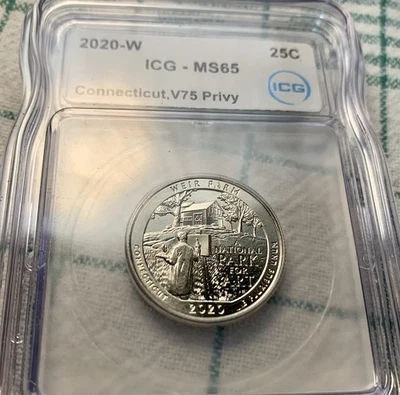 2020-W 25C West Point Quarter, RARE V75 Privy  Weir Farm Connecticut,  ICG MS-65 - Image 1 of 4