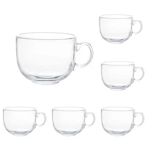 16oz Glass Jumbo Mugs With Handle For Coffee, Tea, Soup,Clear Drinking Cup,Se... - Picture 1 of 7