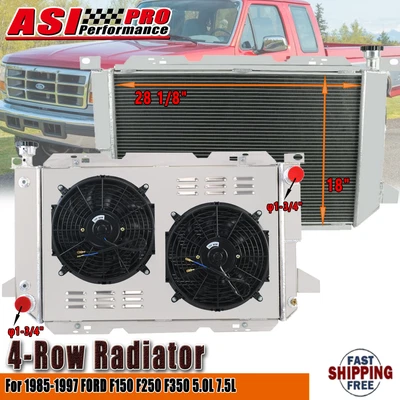 4 Row Radiator+Shroud Fan+Relay For 1983-1997 Ford F100 F150 F250 350 Bronco V8 Foto 1 de 4