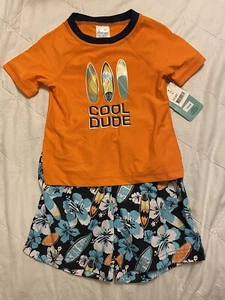 Floatimini 2 Piece Boys Board Shorts & Short Sleeve Rash Guard Sz 4 - Picture 1 of 8