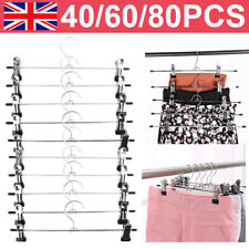 40/60/80PCS Strong Metal Clips Hangers Chrome Clothes Coat Trouser Skirt Rack UK