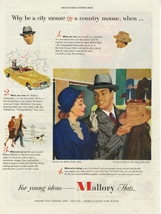 OLD 1947 AMERICAN MAGAZINE FASHION ADVERT FOR MALLORY HATS b2 - Afbeelding 1 van 1
