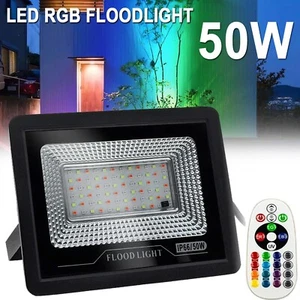 LED Flood Light 50W RGB Floodlight Color Changing Spotlight Outdoor Waterproof - Picture 1 of 11