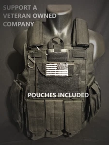 Tactical Vest Plate carrier- Black w/ 2 Curved 8x10 Plates & Pouches Included - Picture 1 of 12