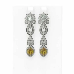 Oval Cut 2.96CT Canary Yellow Citrine & Bright White CZ Engagement Women Earring - Picture 1 of 5