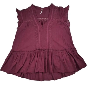 Túnica Free People Baby Blues con ribete de encaje rojo granate para mujer grande - Imagen 1 de 6