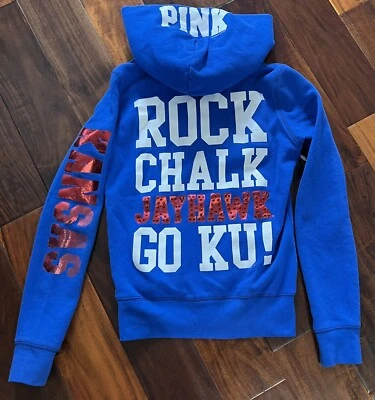 Victoria Secret PINK Collegiate Bling Zip Kansas Jacket Sweat KU Jayhawk XS 2010 - Image 1 of 4