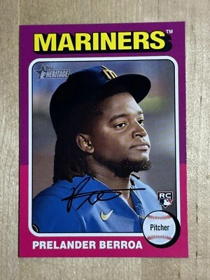 2024 Seattle Mariners ROOKIE Prelander Berroa Topps Heritage ROOKIE CARD #424 RC - Image 1 of 2