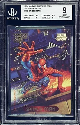 1994 Marvel Masterpieces Gold Signature 115 SPIDER-MAN BGS 9 MINT Pop6 MCU - Image 1 of 2