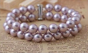 7.5" 8" 2Rows 8mm Round Purple South Sea Shell Pearl Beads Bangle Bracelet AAA+ - Picture 1 of 3