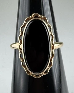 Anillo De Colección Oro 10k PSCO Ónix Negro Talla 5,5 festoneado delicado renacimiento victoriano - Imagen 1 de 14