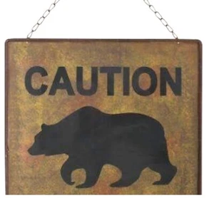 “Caution Man Area” Metal Sign Bear Wall Decor By Sunset Vista 12” Rustic Lodge - Picture 1 of 3