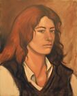 Original oil on canvas portrait of beautiful young woman monochromatic signed