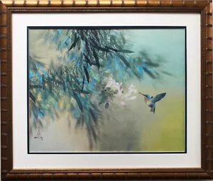 David Lee ""Colibrí"" Arte Asiático enmarcado Personalizado Nueva Flor Floral Raro 1978 - Imagen 1 de 3