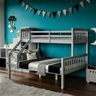 White & Silk Grey Kids Adult Triple Sleeper Solid Pine Wood Bunk Bed 3Ft, 4.6Ft