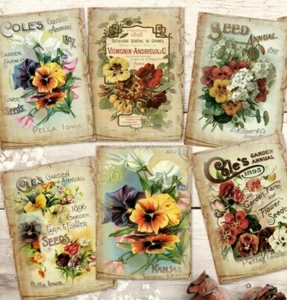9 Vintage Flower Seed Catalogue ATC Cards Tags Embellishments - Picture 1 of 3