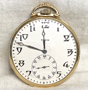 ELGIN 14K Solid Gold 44mm Open Face Pocket Watch - Runs Great Excellent Cond. - Picture 1 of 10