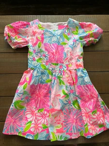 Lilly Pulitzer Girls Puff Sleeve Dress - Size 4 - Fully Lined - Picture 1 of 3