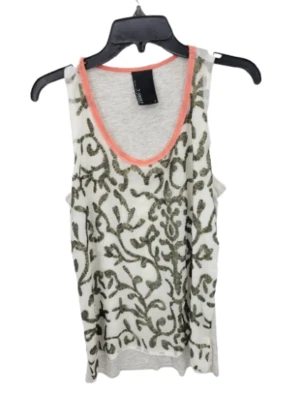 Dolan Anthropologie Top 女式小号金色白色亮片无袖艺术背心 — 第 1/4 张图片