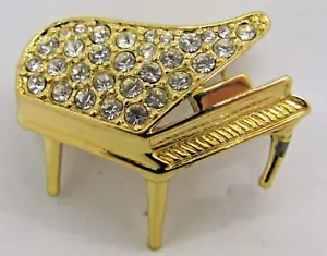 Vintage Trifari signed Grand Piano Gold Brooch with Pave Rhinestones - Picture 1 of 5