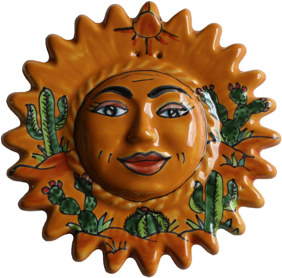 Mexican Handmade Garden Pottery Talavera Wall Ceramic Desert Sun Face 9" - Image 1 of 1